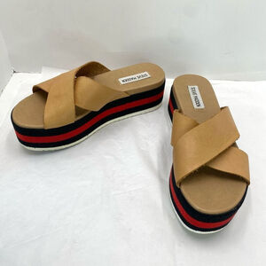 Steve Madden Asher Platform Sandals WM 8 Tan Brown Red Slide On Strappy Y2K Styl